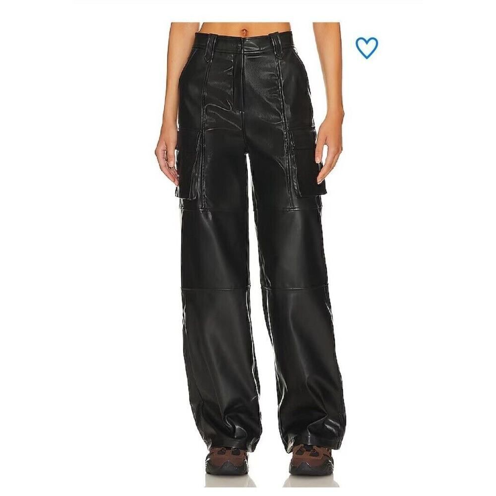 SUPERDOWN sz S Halley Black Faux Leather Loose Fit Cargo Pants Revolve As is